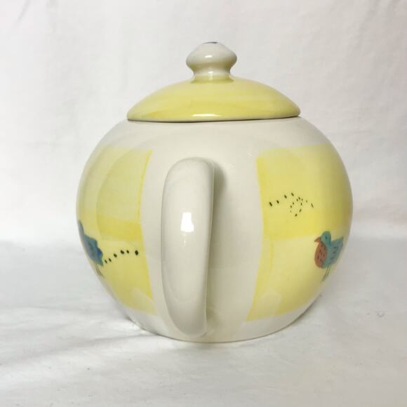 VTG Hartstone Birdhouse Yellow Spring Birds 1989 Ceramic Teapot With Lid USA - Picture 4 of 11